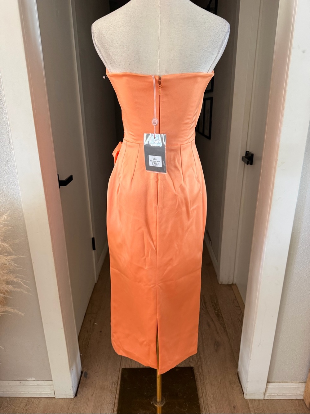 House of CB Alora Tangerine Strapless Corset Midi Dress Orange Sz S $255 NWT - Picture 7 of 11